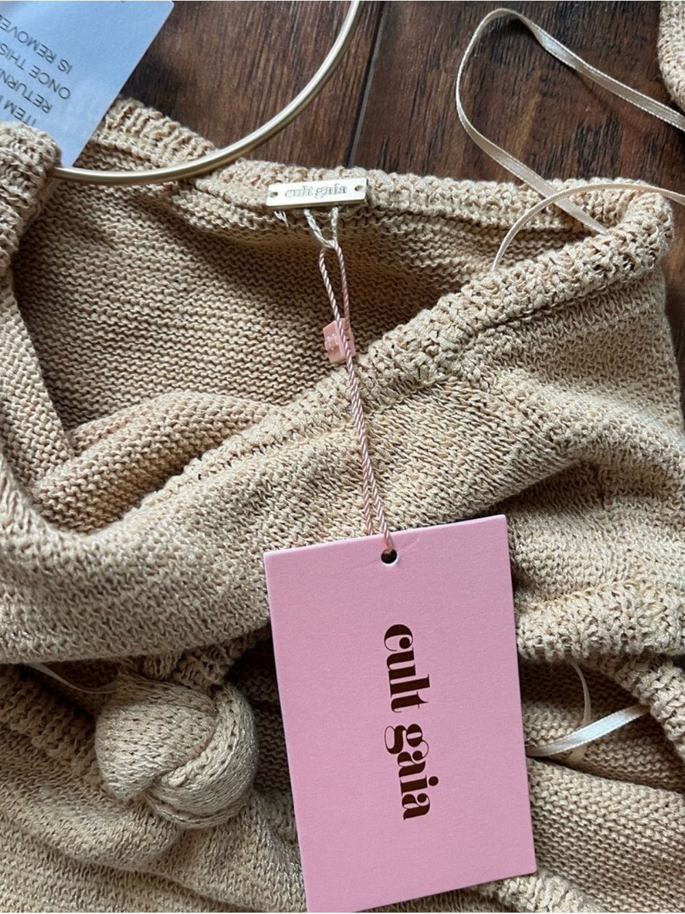 cult gaia tan beige knit midi dress with bolero cutouts - Picture 7 of 8